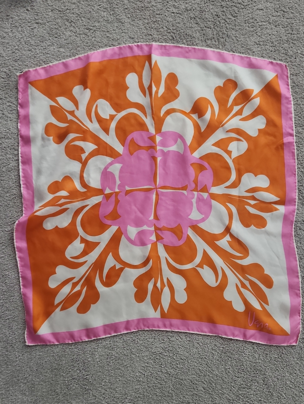 Vera Signature Floral Silk Scarf in Orange, Pink & White